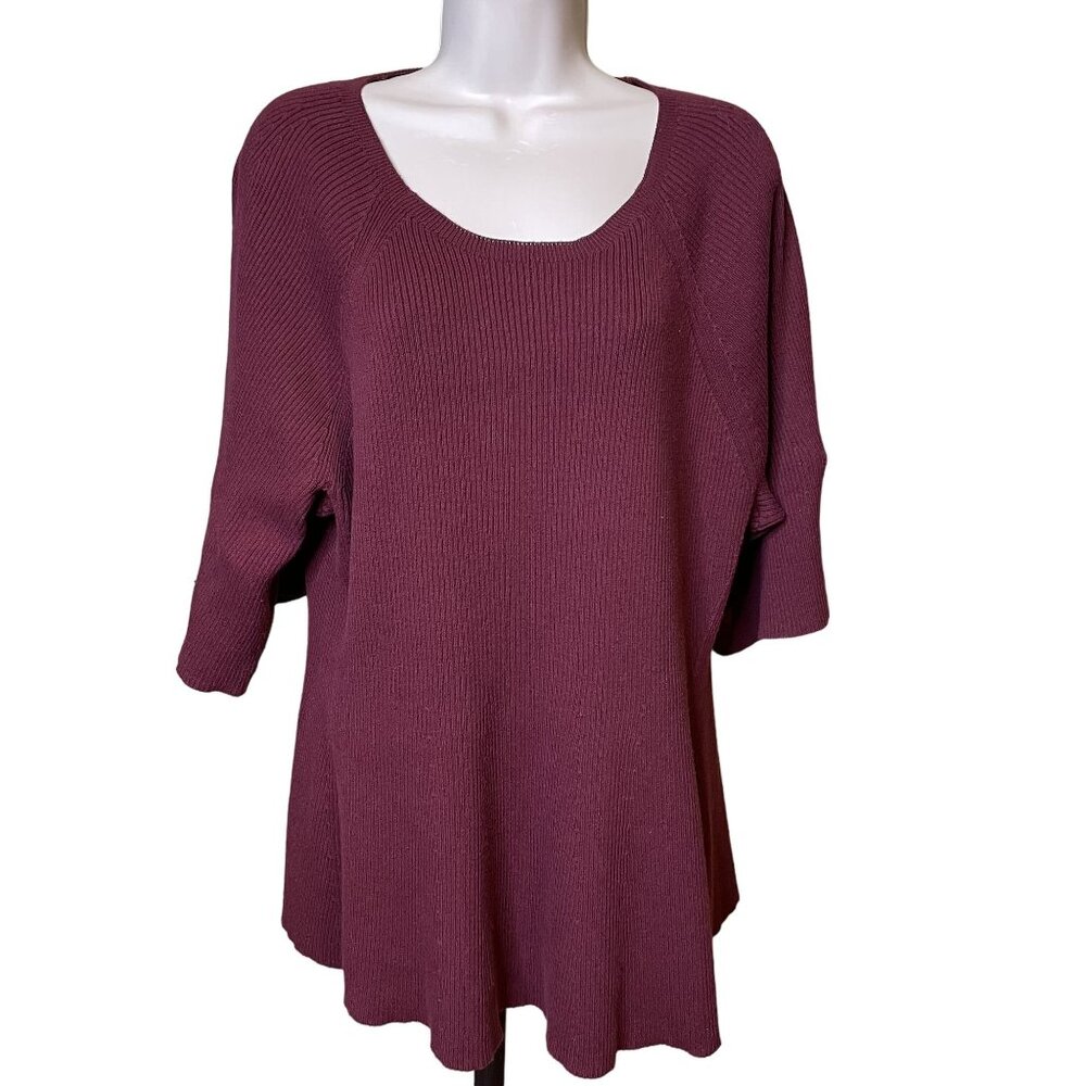 Lands End Maroon Sweater Vertical Ribbed Knit Plus Size 3X cu